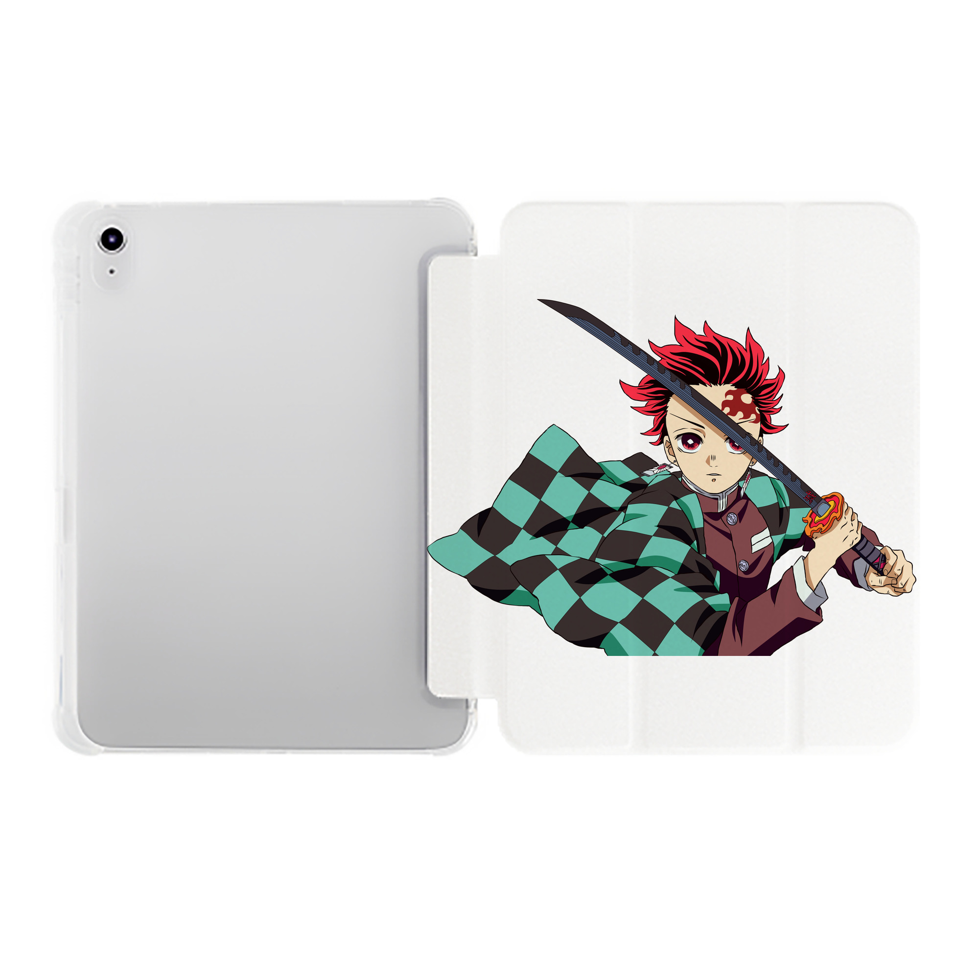 （画像用） 鬼滅の刃 竈門 炭治郎／かまど たんじろう Kamado Tanjirou IPad ケース ペン収納付き 三つ折りスタンド PUレザー×シリコン 対応機種9.5/10.5/10.9インチ